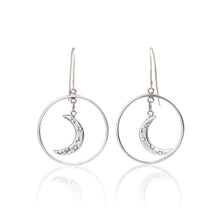 Load image into Gallery viewer, Fine silver Moon drop earrings
