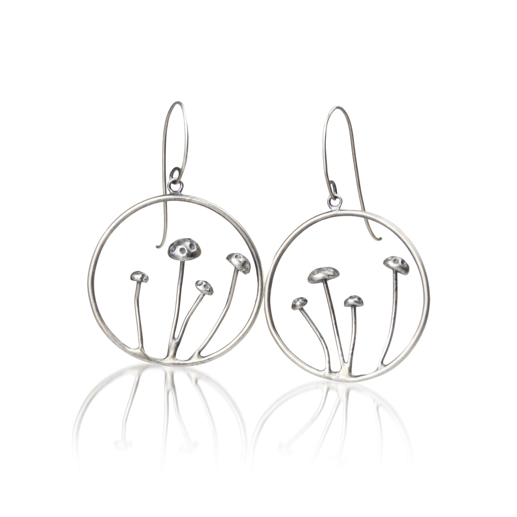 Fine silver Mushroom drop earrings