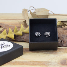 Load image into Gallery viewer, Fine silver Rose stud earrings
