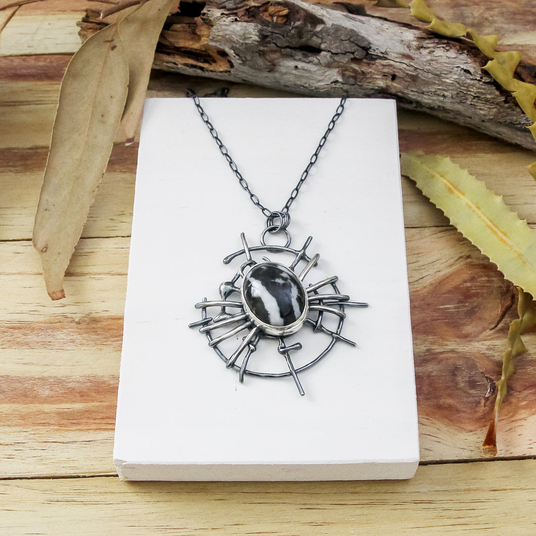 Sterling silver one-of-a kind Spider pendant with natural gemstone
