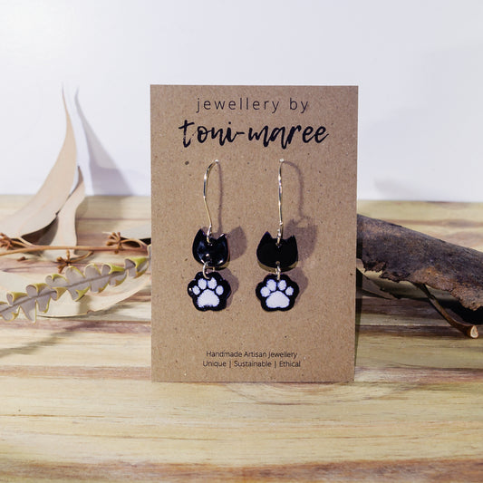 Enamel Kitty Cat Dangle Earrings