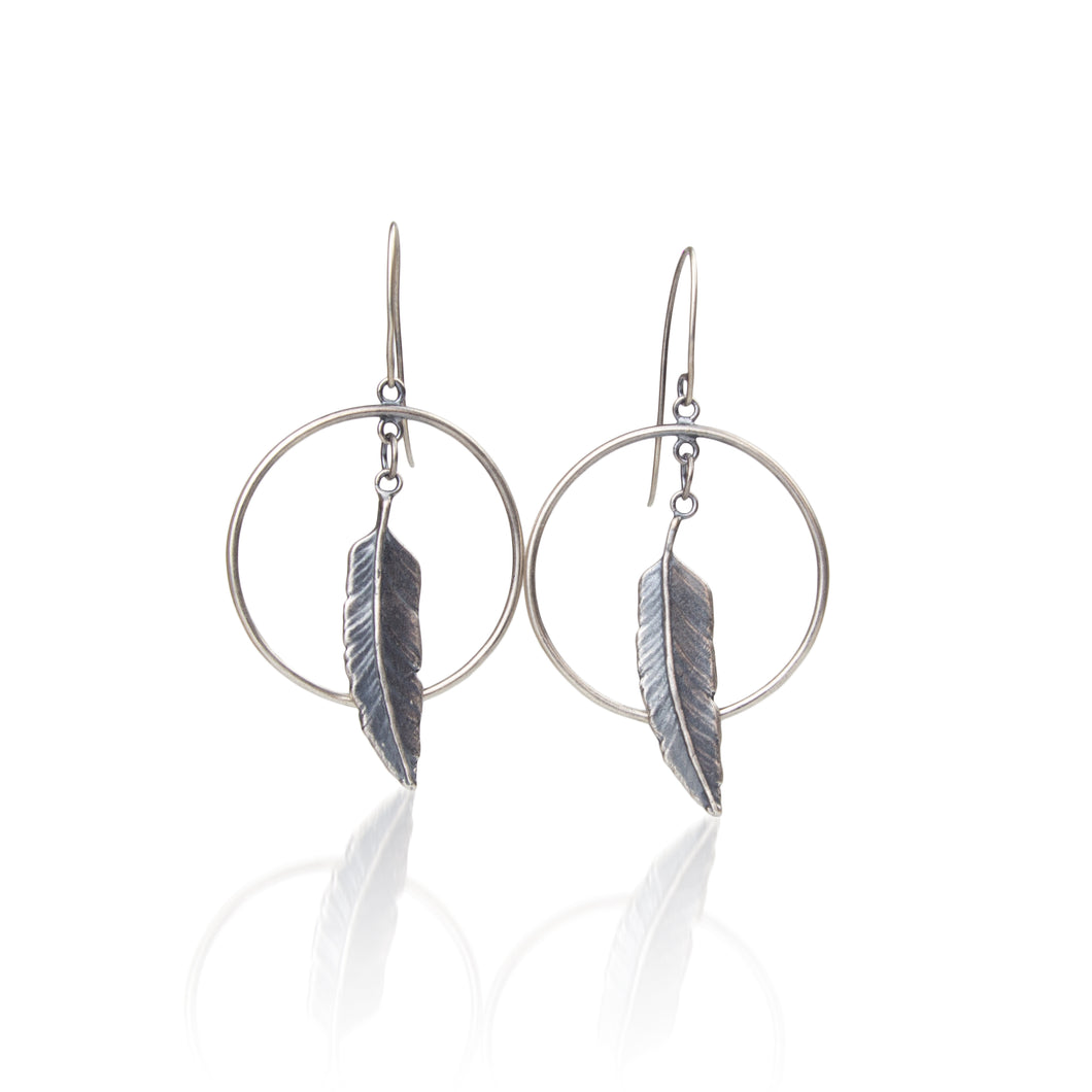 Fine silver Feather drop earrings