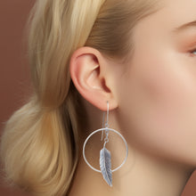 Load image into Gallery viewer, Fine silver Feather drop earrings
