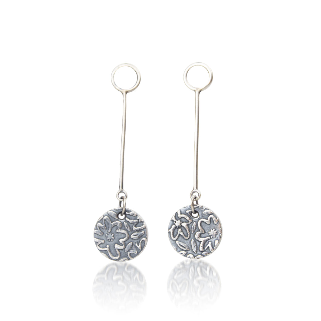 Fine silver Floral Print stud earrings