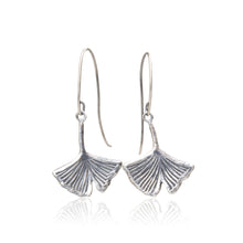 Load image into Gallery viewer, Fine silver Gingko Leaf drop earrings

