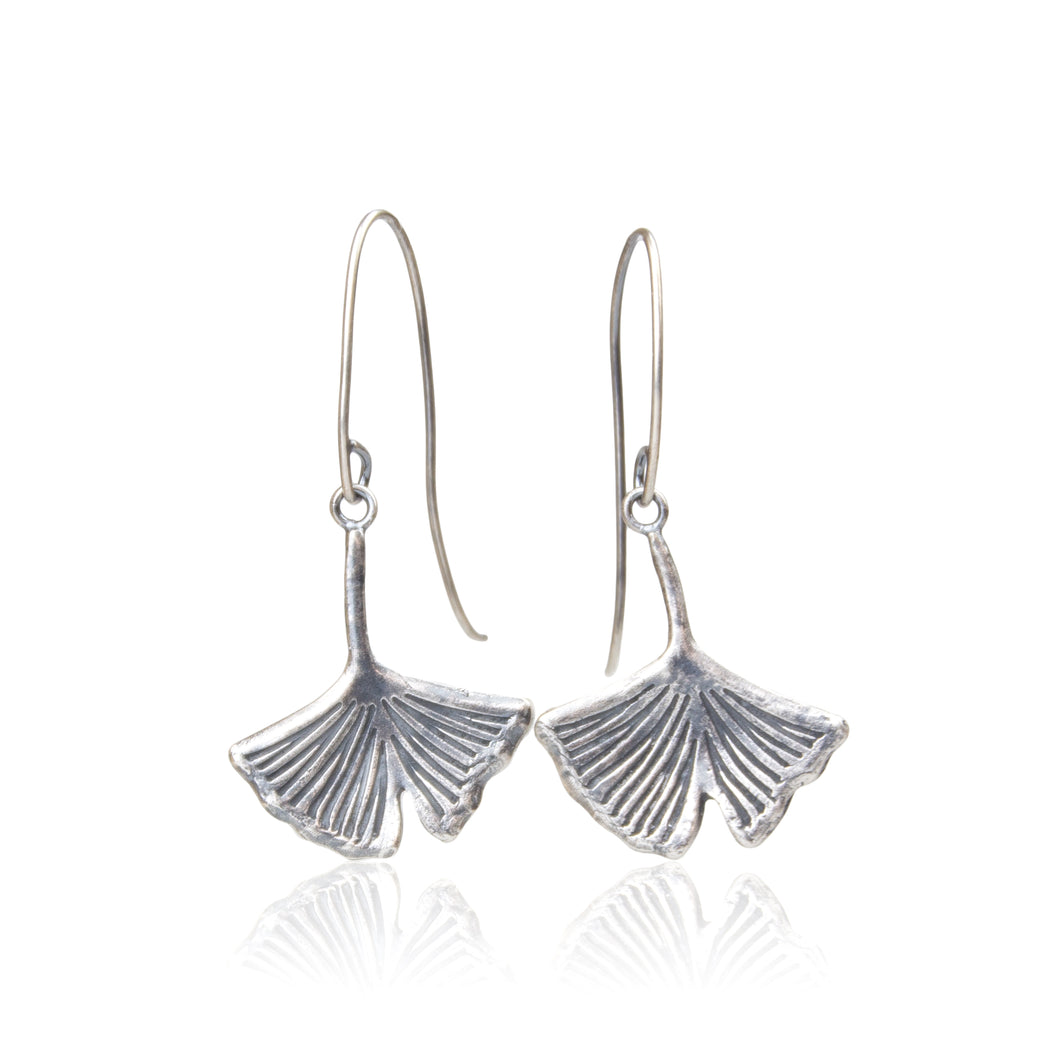Fine silver Gingko Leaf drop earrings