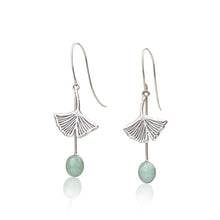 Load image into Gallery viewer, Fine silver Gingko Leaf drop earrings with natural gemstone
