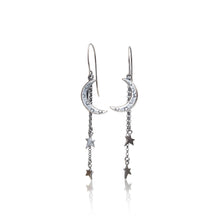 Load image into Gallery viewer, Fine silver Moon and Star drop earrings
