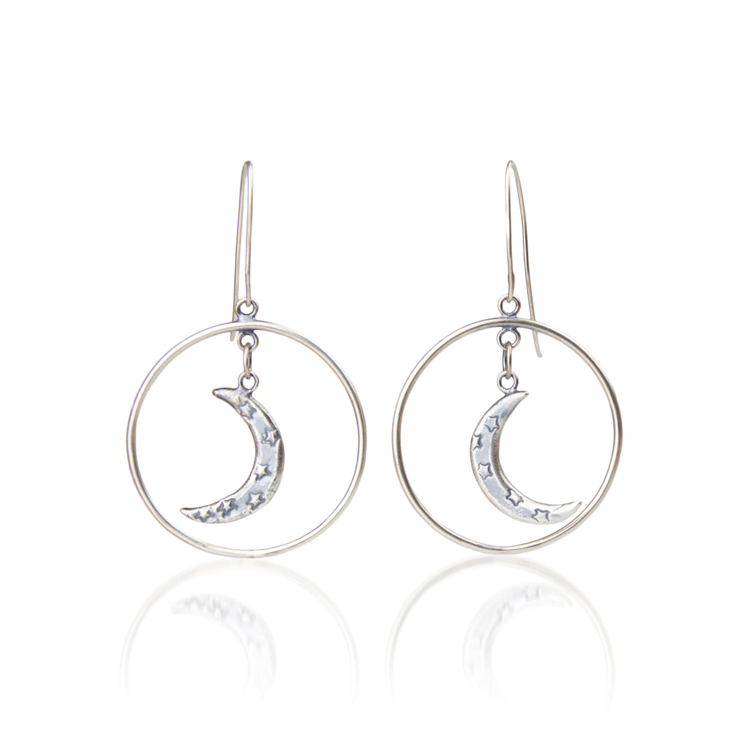 Fine silver Moon drop earrings