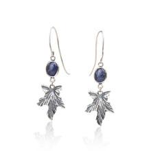 Load image into Gallery viewer, Fine silver Oak Leaf drop earrings with natural gemstone
