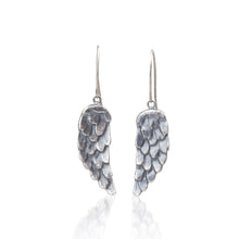 Load image into Gallery viewer, Fine silver Wing drop earrings
