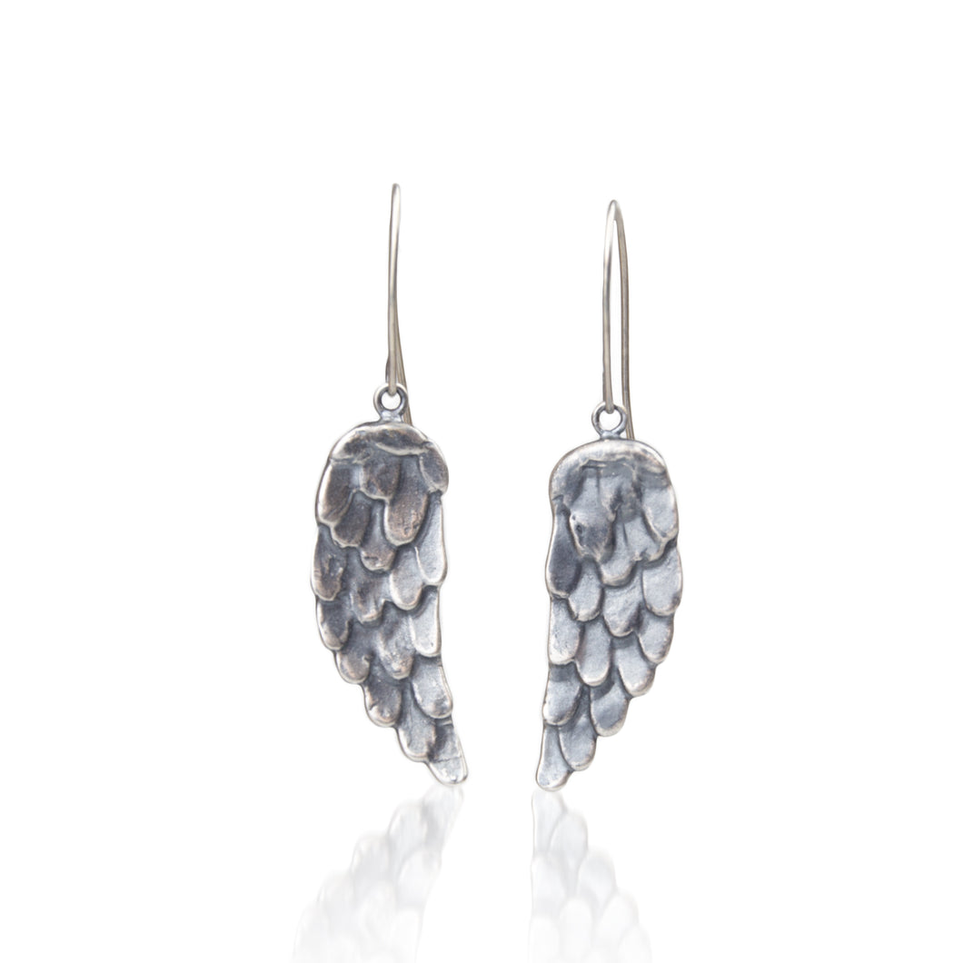 Fine silver Wing drop earrings