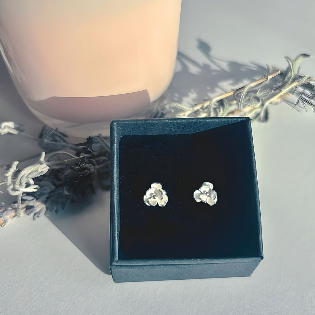Silver Violet Flower Stud Earrings