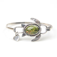 Load image into Gallery viewer, Sterling silver Turtle bangle with natural gemstone
