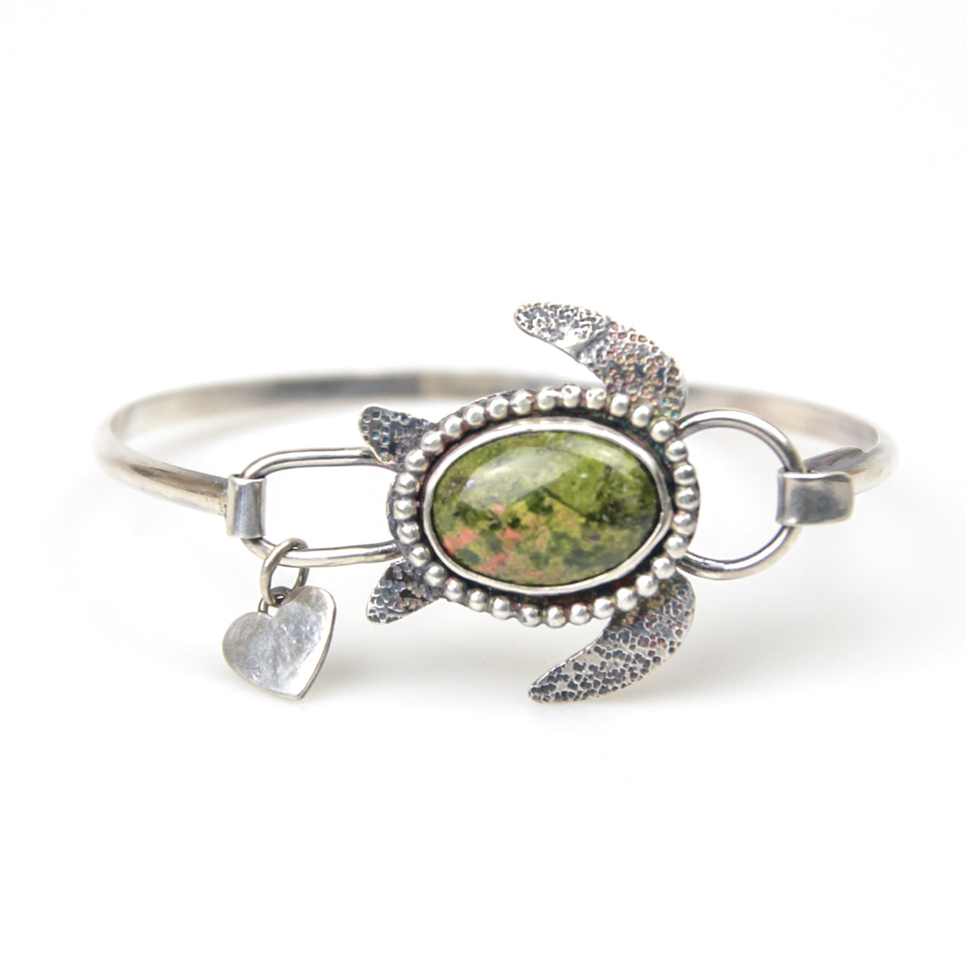 Sterling silver Turtle bangle with natural gemstone