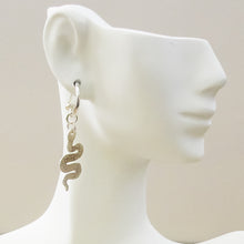 Load image into Gallery viewer, Sterling silver Huggie earrings with Snake charm
