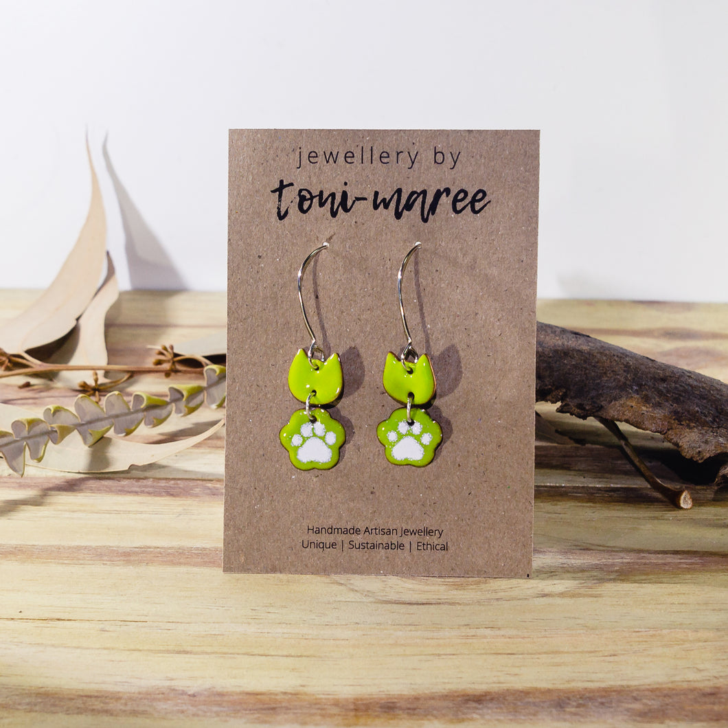 Enamel Kitty Cat Dangle Earrings