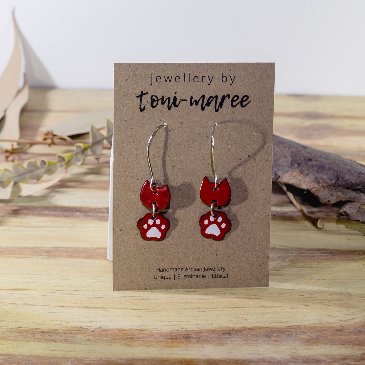Enamel Kitty Cat Dangle Earrings