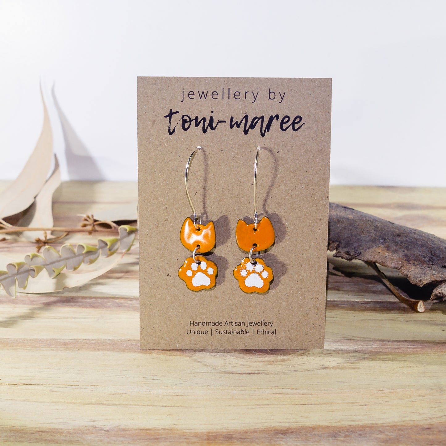 Enamel Kitty Cat Dangle Earrings