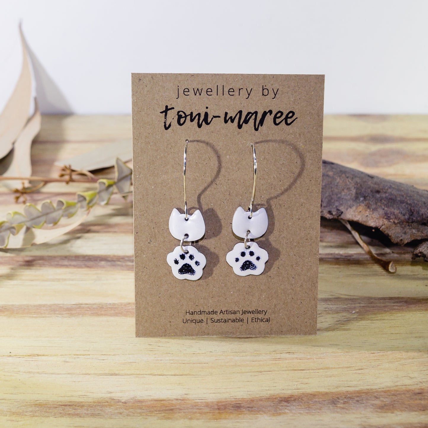 Enamel Kitty Cat Dangle Earrings